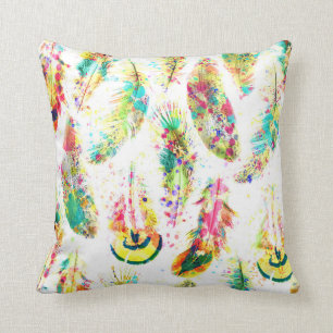 Koel trendy waterverf neon spatjes veren kussen
