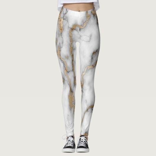 Koel trendy wit marmerpatroon leggings (Voorkant)