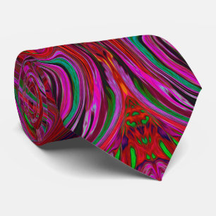 Koel Trippy Magenta, Rood en Groen Golfpatroon Stropdas