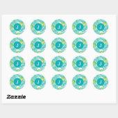 Koel Tropische Bladeren Monogrammen Ronde Sticker (Vel)
