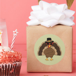 Koel Turkije met een zonnebril Happy Thanksgiving Ronde Sticker