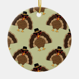 Koel Turkije Thanksgiving leuk bruin groen patroon Keramisch Ornament