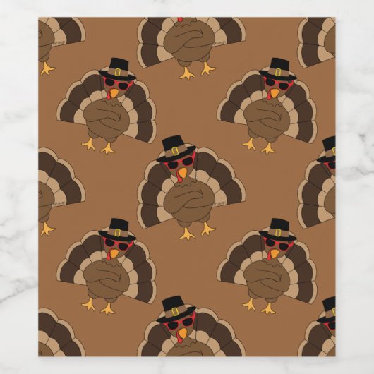 Koel Turkije Thanksgiving leuk bruin patroon Wijn Etiket (Enkel label)