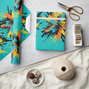 Koel Turquoise Blauwe Paintball Blast Verfspatten Cadeaupapier