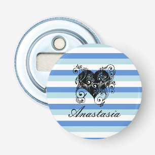 Koel, verbluffend, blauw Stripes hart Button Flesopener