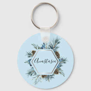 Koel, verbluffend, blauwe bloemen jouw naam sleutelhanger