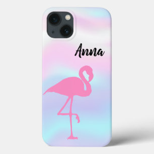 Koel verbluffend holografisch, roze flamingo iPhone 13 hoesje
