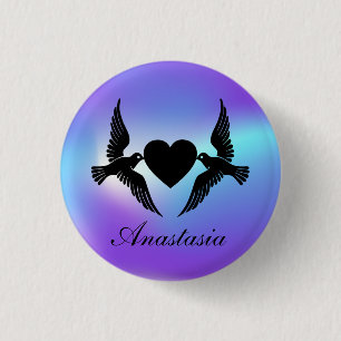 Koel, verbluffend, Paarse vogels die het hart vorm Ronde Button 3,2 Cm