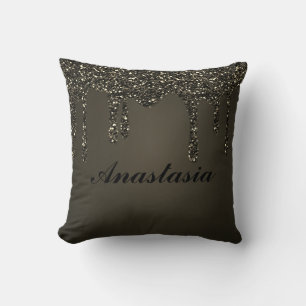 Koel, verbluffend, zwarte sparkly, witte jouw naam kussen