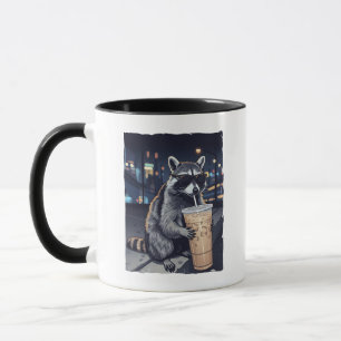 Koel Wasbeer Drinkt IJs Koffie Nacht Scene Mok