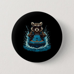 Koel Wasbeer Met Zonnebril Jetski Rijder Zomer Sfe Ronde Button 5,7 Cm