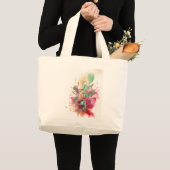 Koel waterverven met verdrievoudigde muzieknoten grote tote bag (Voorkant (product))
