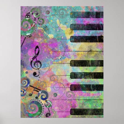 Koel Waterverven Spletters kleurrijke piano Poster (Voorkant)