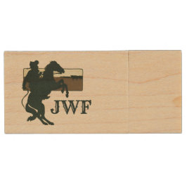 Koel Westerne cowboy op een paard met Monogram Houten USB Stick