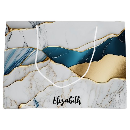 Koel wit turquoise marmeren steen goud groot cadeauzakje (Voorkant)