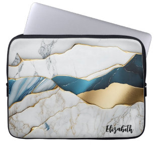 Koel Witte Turquoise Marmer Steen Goud Laptop Sleeve