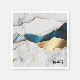 Koel Witte Turquoise Marmer Steen Goud Servet
