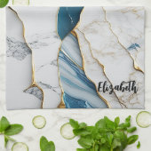 Koel Witte Turquoise Marmer Steen Goud Theedoek (Gevouwen)