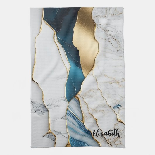 Koel Witte Turquoise Marmer Steen Goud Theedoek (Verticaal)