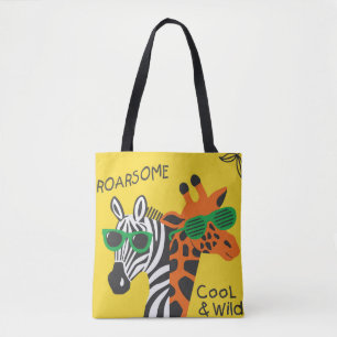Koel zebra en giraffe met een gele bril draagtas