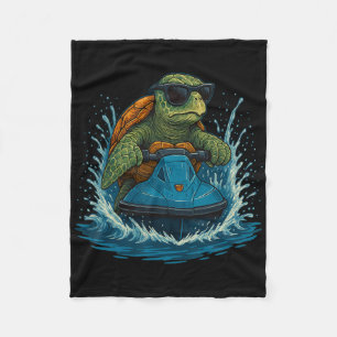 Koel Zeeschildpad Met Zonnebril Jetski Zomer Fleece Deken