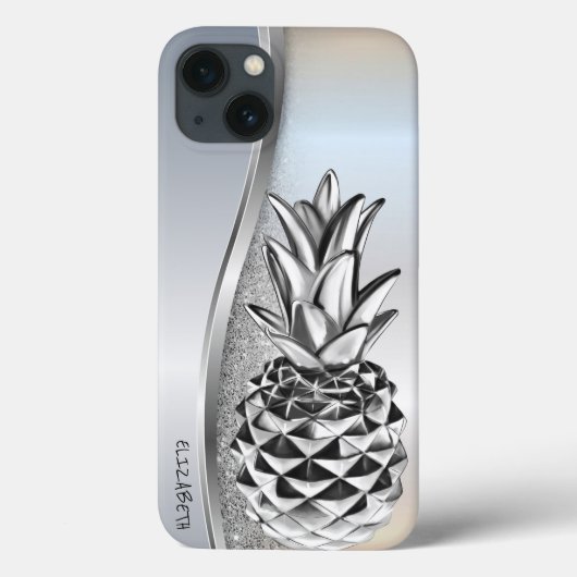 Koel zilver glitter metallic ananas tropisch Case-Mate iPhone case (Achterkant)