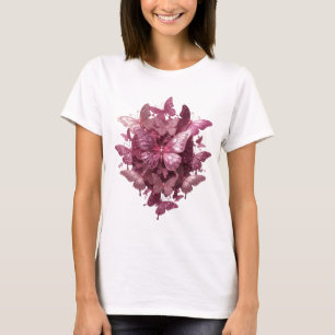 Koel zilver ROZE VLINDERS Artistiek motief T-shirt