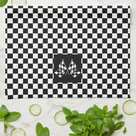 Koel zwart en wit gecheckt vlagpatroon theedoek (Gevouwen)