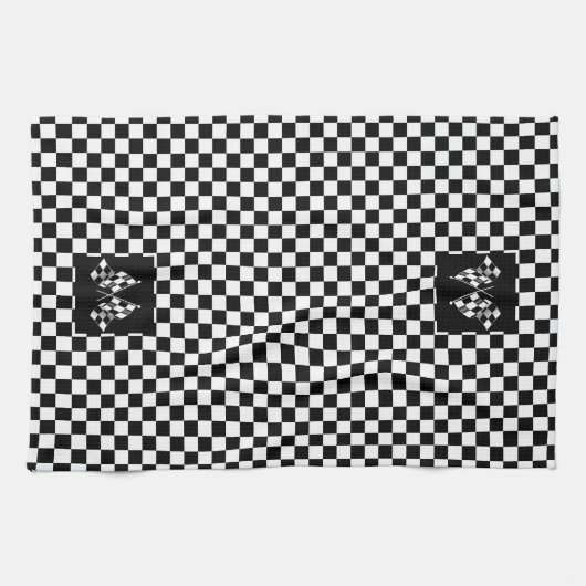 Koel zwart en wit gecheckt vlagpatroon theedoek (Horizontaal)