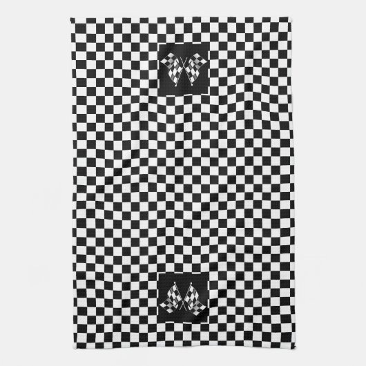 Koel zwart en wit gecheckt vlagpatroon theedoek (Verticaal)