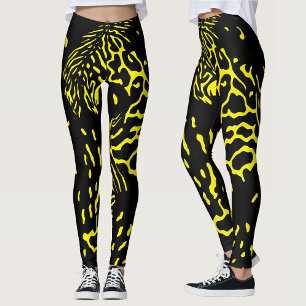 Koel Zwart Geel Abstract Dierenprint Patroon Leggings