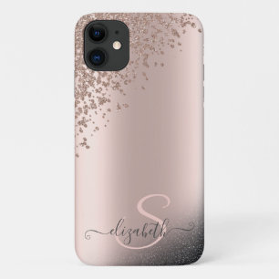 Koel zwart glinsterende diamanten roze gouden mono iPhone 11 hoesje