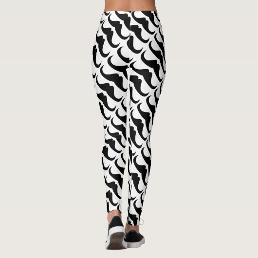 Koel zwart handlebar snor patroon op wit leggings (Achterkant)