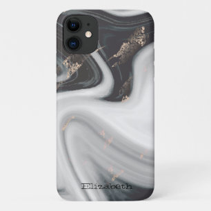 Koel zwart witte marmer steen textuur iPhone 11 hoesje