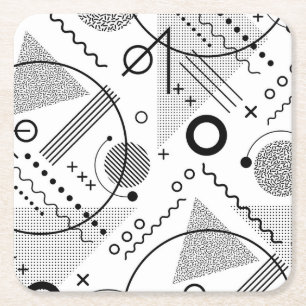 Koel zwarte en witte geometrische vormen en lijnen vierkante kartonnen onderzetter