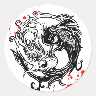 Koelbloedspatten Yin Yang Koi Fishes tattoo art Ronde Sticker