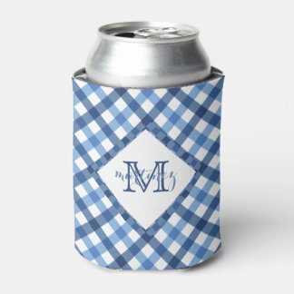 Koelbox van de diamantmonogram van Blue gingham Blikjeskoeler