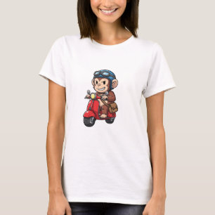 Koele Aap Koerier Rijdt op Rode Retro Scooter T-shirt