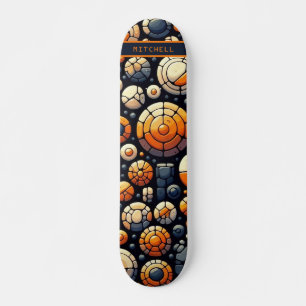 Koele Abstracte Cirkels Navy Sinaasappel Skateboar Skateboard