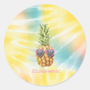 Koele Ananas, Waterverf Regenboog Tie Dye Ronde Sticker