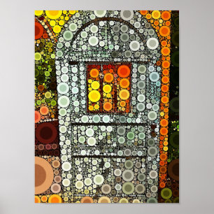 Koele blauwe deur Southwestern Courtyard Wooden De Poster