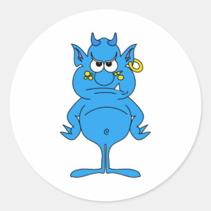 koele blauwe duivel met een houding ronde sticker