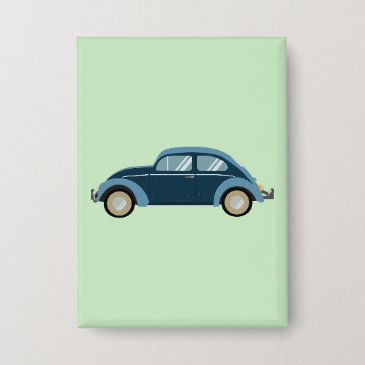 Koele blauwe retro auto met scuffs button (Voorkant)