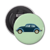 Koele blauwe retro auto met scuffs button flesopener (Voorkant)