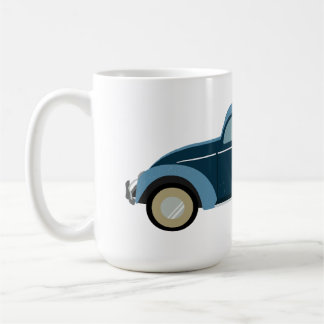 Koele blauwe retro auto met scuffs koffiemok