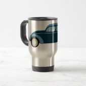 Koele blauwe retro auto met scuffs reisbeker (Voorkant links)