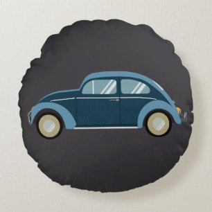 Koele blauwe retro auto met scuffs rond kussen