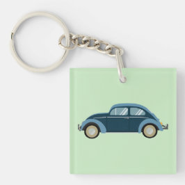 Koele blauwe retro auto met scuffs sleutelhanger