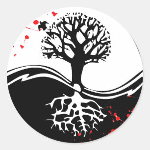 Koele bloedspatten Yin Yang Tree tattoo kunst Ronde Sticker