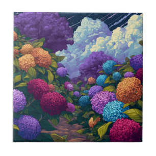 Koele bloemige hortensia tegels voor een spa-stijl tegeltje
